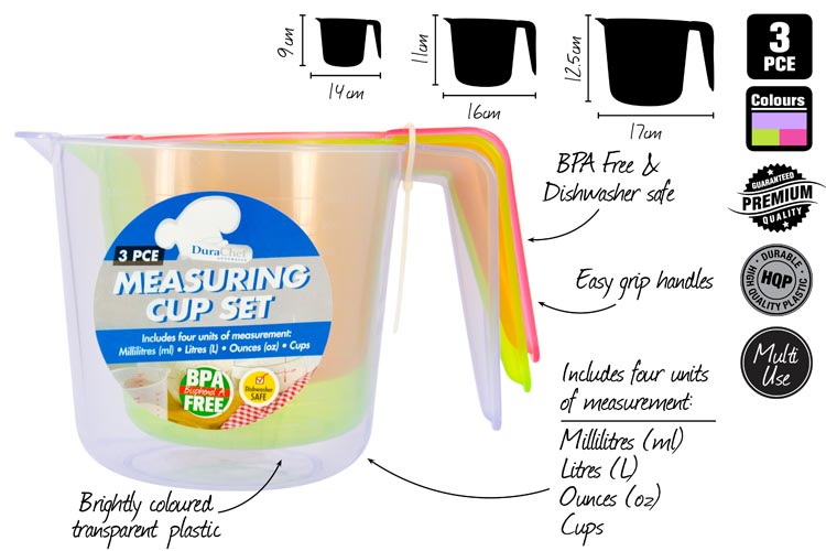 Measuring Cups 300/500/1000ml Pk3 - Tinted